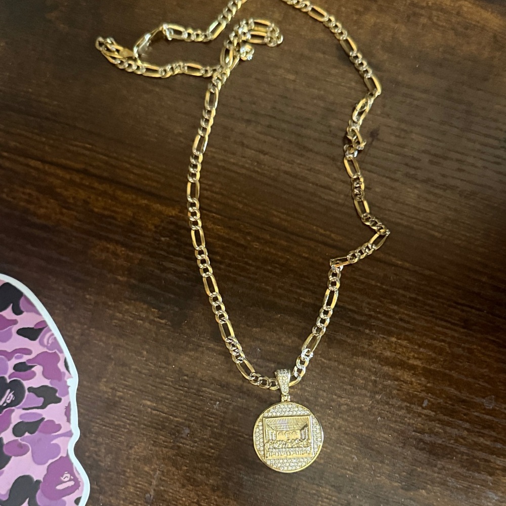 .925 silver Gold Pendant last supper Necklace